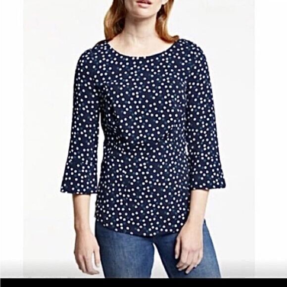 Boden Delia Navy Polka Dot Blouse US 6 3/4 Sleeve Back Zip Career Office Retro - Picture 1 of 6